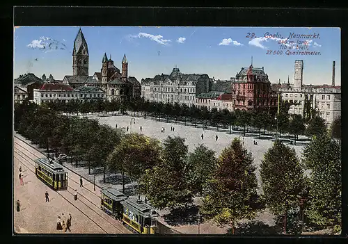 AK Coeln, Neumarkt aus der Vogelschau, mit Strasse und Strassenbahnen