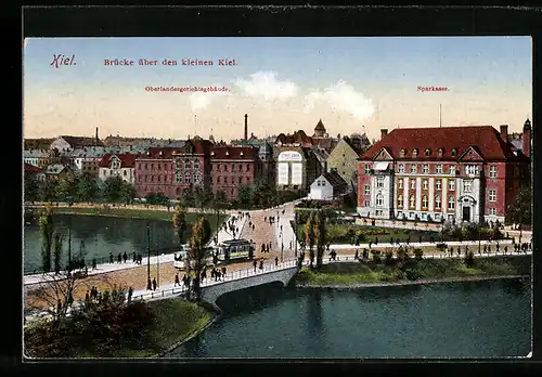 AK Kiel, Strassenbahn auf der Brücke über den kleinen Kiel