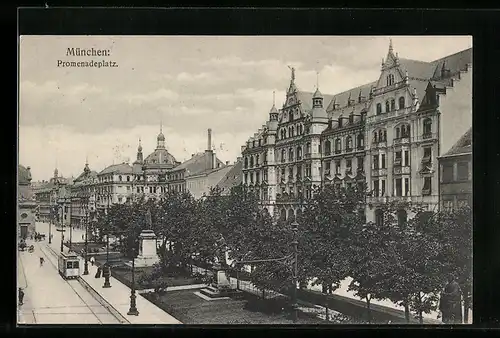 AK München, Promenadeplatz mit Strassenbahn