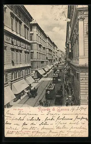 AK Genova, Via Roma, Strassenbahn