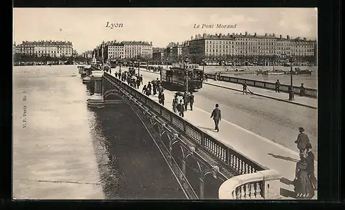 AK Lyon, Le Pont Morand, Strassenbahn