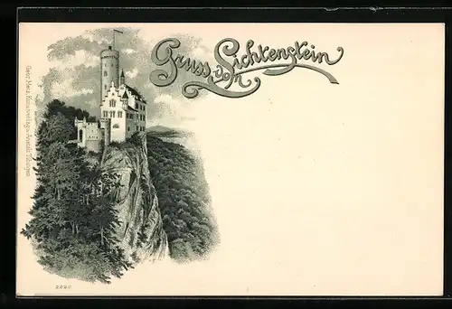 Lithographie Lichtenstein, Blick auf das Schloss