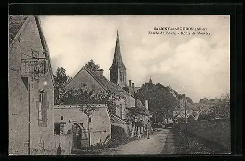 AK Saligny-sur-Roudon, Entrèe du Bourg-Route de Monètay