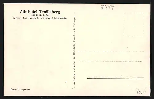AK Lichtenstein, Blick zum Alb-Hotel Traifelberg