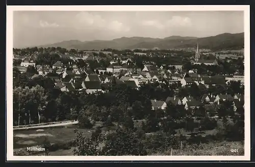 AK Müllheim, Totalansicht von einem Berg aus