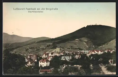 AK Auerbach an der Bergstrasse, Das Villenviertel aus der Vogelschau