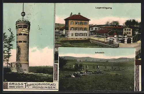 AK Münsingen, Truppenübungsplatz, Lagereingang, Infanterie