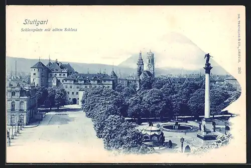 AK Stuttgart, Schlossplatz mit altem Schloss