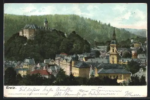 AK Greiz, Ortsansicht aus der Vogelschau