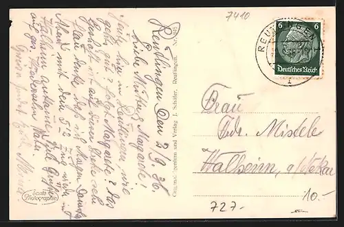 AK Reutlingen, Ortsansicht mit Achalm