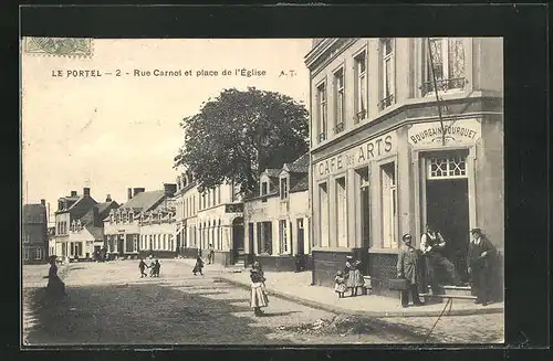 AK Le Portel, Rue Carnot et Place de l`Eglise, Cafe des Arts