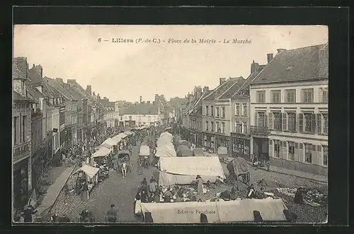AK Lillers, Place de la Mairie, Le Marché
