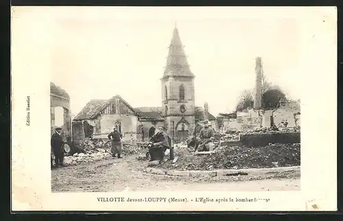 AK Villotte-devant-Louppy, l'Eglise aprés le bombardement