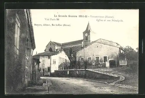 AK Vadonville, La Grande Guerre, Eglise et rue Principale