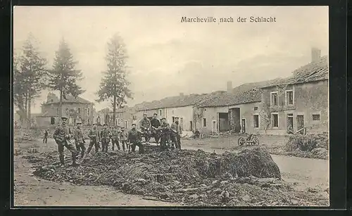 AK Marcheville, zerstörte Häuser nach der Schlacht