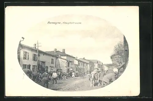 AK Romagne, Hauptstrasse mit Anwohnern