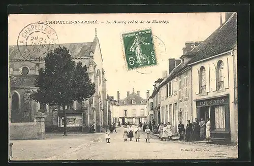 AK La Chapelle-St-André, Le Bourg, coté de la Mairie, Cafe Simeon