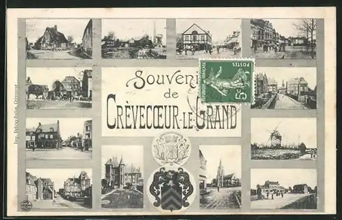 AK Crèvecoeur-le-Grand, Windmühle, Strassenpartie im Ortskern