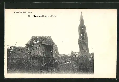 AK Tricot, Guerre 1914-18, L`Eglise