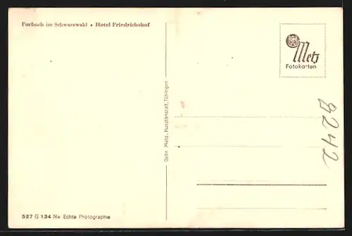 AK Forbach im Schwarzwald, Hotel Friedrichshof
