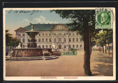 AK Zweibrücken, Justizgebäude und Brunnen