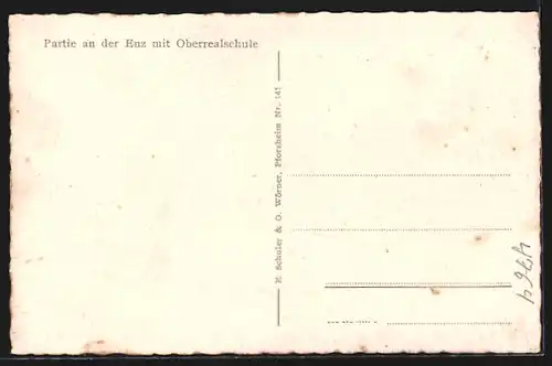 AK Pforzheim, Partie an der Enz mit Oberrealschule