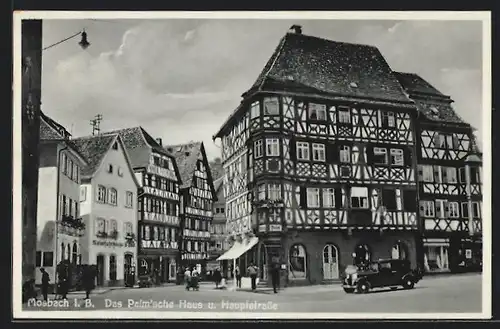 AK Mosbach i. B., Das Palm`sche Haus und Hauptstrasse