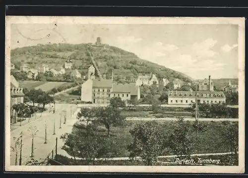 AK Durlach, Ortsansicht mit Turmberg