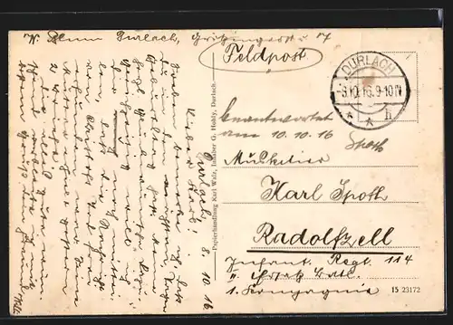 AK Durlach, Ortsansicht mit Turmberg