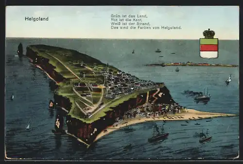 AK Helgoland, Blick auf die Insel aus der Vogelperspektive