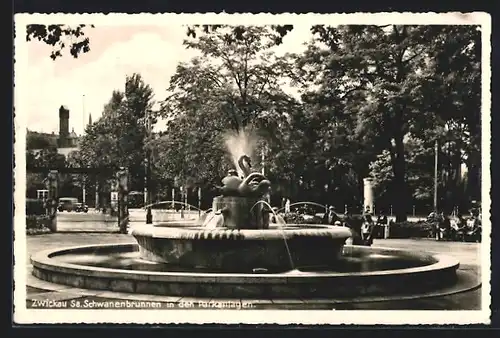 AK Zwickau i. Sa., Schwanenbrunnen in den Parkanlagen