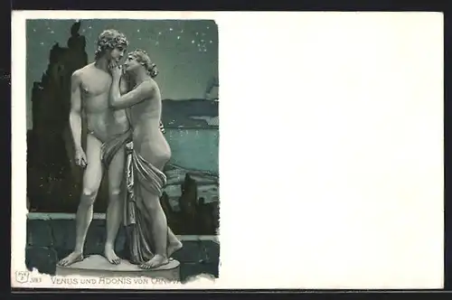 Künstler-AK Venus und Adonis von Canova unter dem Sternenhimmel, Jugendstil