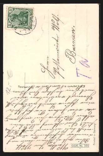 AK Geldmünzen und Kuvert mit Kleeblättern, Neujahrsgruss