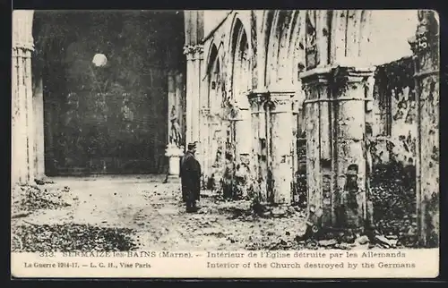 AK Sermaize-les-Bains, Interieur de l`Eglise detruite par les Allemands