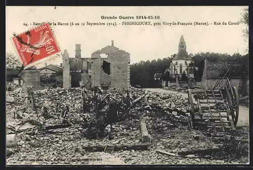 AK Frignicourt, Rue du Coton, Grande Guerre 1914-1916