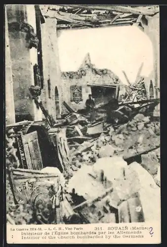 AK Souain, Interieur de l'Eglise bombardee par les Allemands