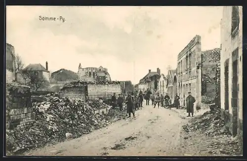 AK Somme-Py, Une rue après la guerre