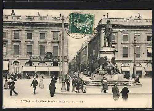 AK Reims, La Place Royale et la Rue Ceres