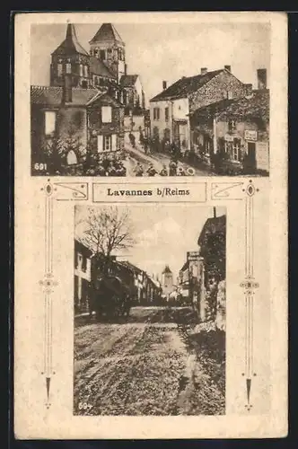 AK Lavannes, Strassenpartie mit Blick zur Kirche