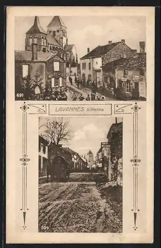 AK Lavannes, Strassenpartie mit Blick zur Kirche