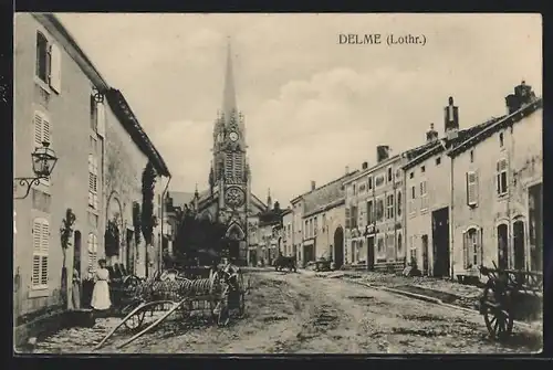 AK Delme, Strassenpartie mit Blick zur Kirche