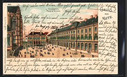 Lithographie Metz, Ansicht des Paradeplatzes