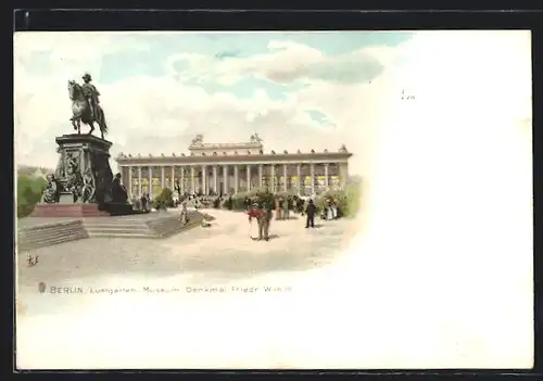 Lithographie Berlin, Lustgarten Museum Denkmal Friedr. Wilh. III.