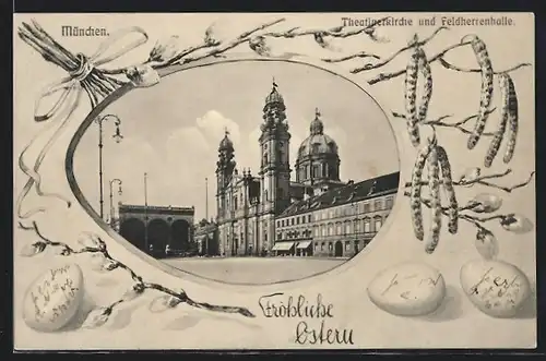 AK München, Theatinerkirche und Feldherrenhalle