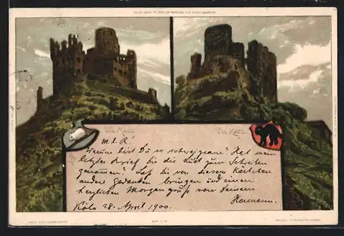 Künstler-AK Carl Biese: Burg Katz und Burg Maus am Rhein