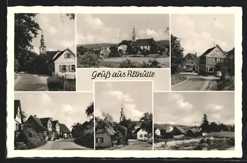 AK Althütte, Gasthaus zur Rose, Kirche und Strassenpartien