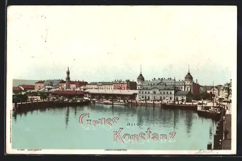 AK Konstanz, Landungssteg mit Blick auf die Stadt