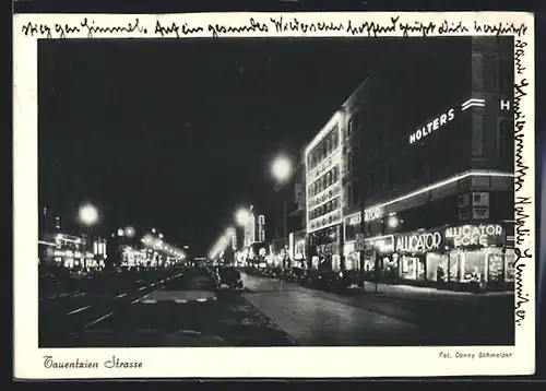 AK Berlin-Schöneberg, Blick in die Tauentzien-Strasse bei Nacht