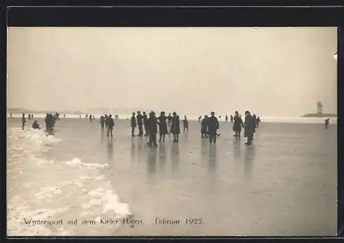 AK Kiel, Wintersport auf dem Kieler Hafen, Februar 1922