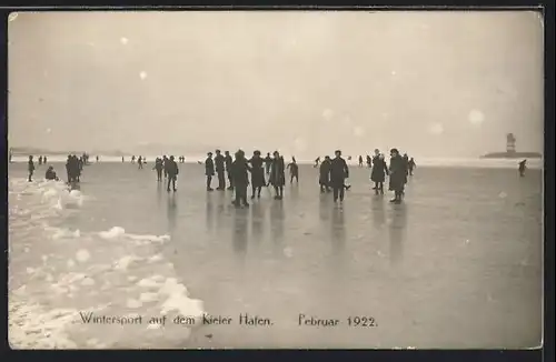 AK Kiel, Wintersport auf dem Kieler Hafen, Februar 1922